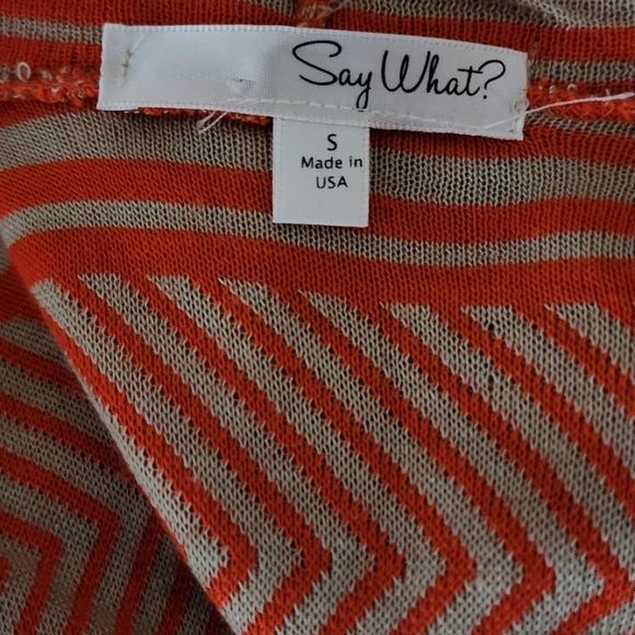 NWT Say What? Fringed Orange and Tan Sleeveless Cardigan Women's Small - Picture 3 of 4
